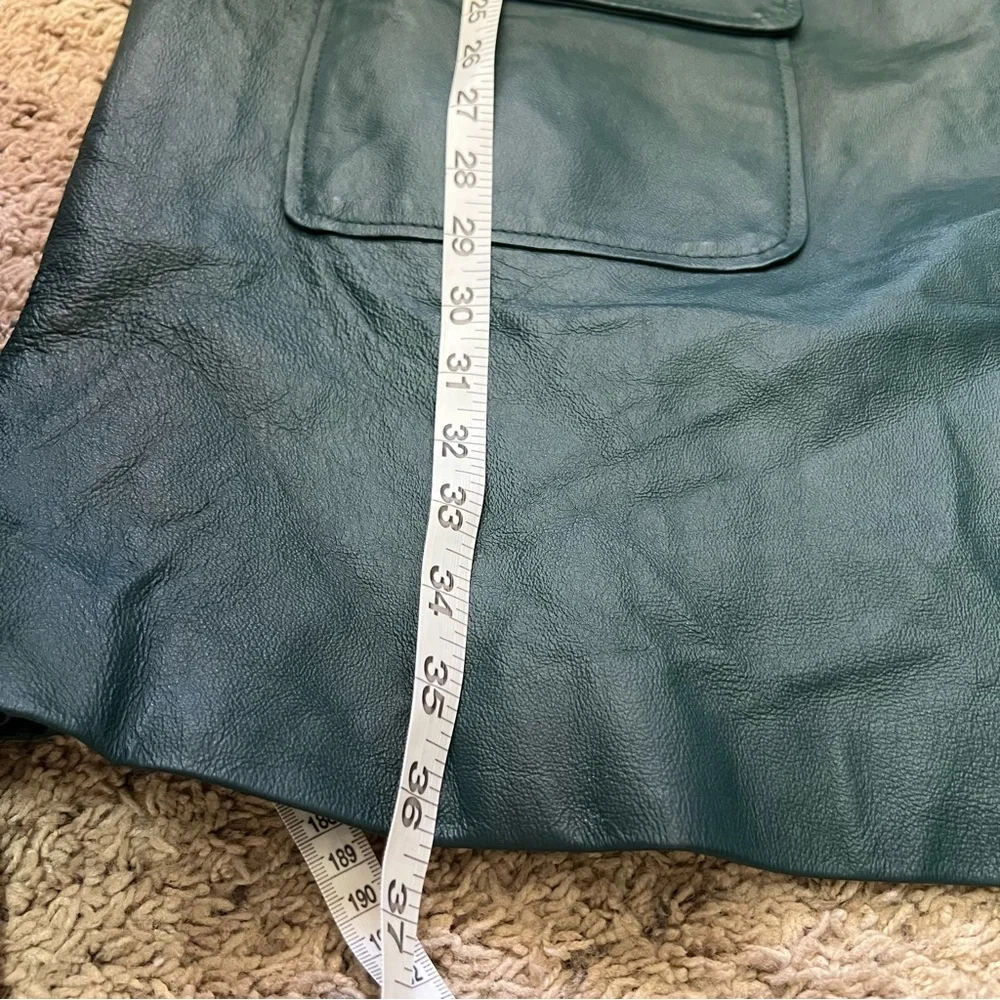 Vintage Via Accenti Dark Green Leather Jacket Button Front Coat Womens Sz 30W - Picture 11 of 11